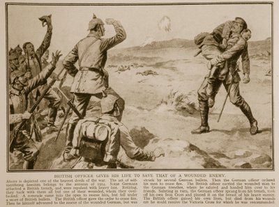 Britischer Offizier opfert sein Leben, um das eines verwundeten Feindes zu retten, 1914-19 von English School
