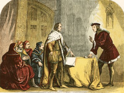 Buckingham fleht Richard, Herzog von Gloucester, an, die Krone anzunehmen von English School