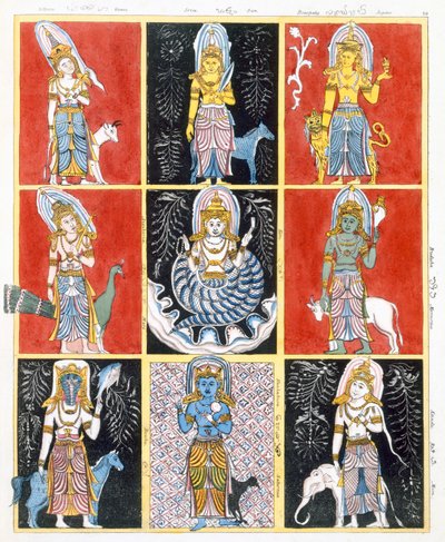 Buddhisten, die die Sterne, Sonne und Mond darstellen, aus Die Geschichte und Lehre des Buddhismus von Edward Upham, 1829 von English School