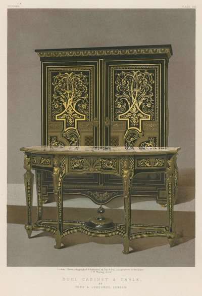 Buhl-Schrank und Tisch von English School