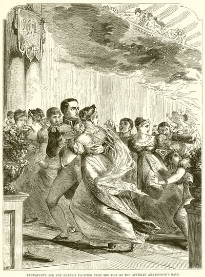 Buonaparte und die Kaiserin entkommen dem Feuer beim Ball des österreichischen Botschafters von English School
