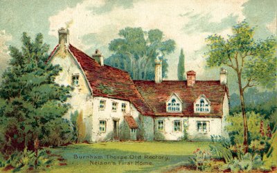 Burnham Thorpe, Altes Pfarrhaus, Nelsons erstes Zuhause (Farblithografie) von English School