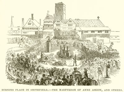 Brennender Palast in Smithfield. Das Martyrium von Anne Askew und anderen von English School