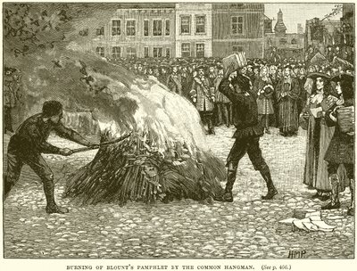 Verbrennung der Broschüre von Blount durch den öffentlichen Henker von English School