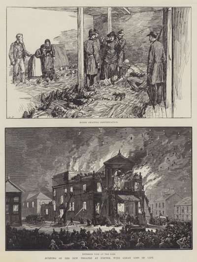 Brand des neuen Theaters in Exeter, mit großem Verlust an Menschenleben (Gravur) von English School