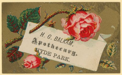 Visitenkarte für H G Balkam, Apotheker, Hyde Park von English School
