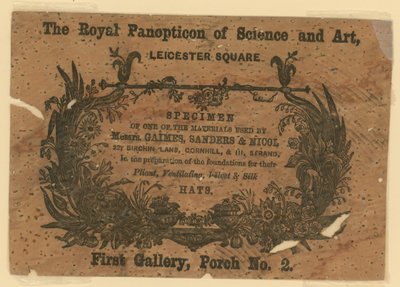 Visitenkarte des Royal Panopticon of Science and Art von English School