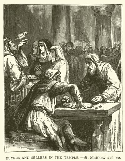 Käufer und Verkäufer im Tempel (St Matthäus, xxi) von English School