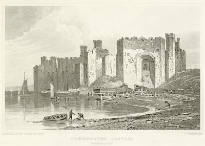 Caernarvon Schloss, Caernarvonshire (Stich) von English School