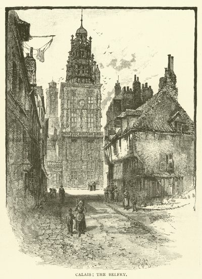 Calais, der Glockenturm (Gravur) von English School