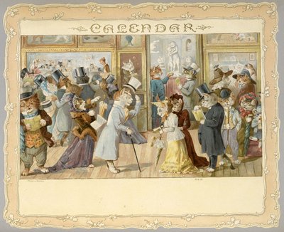 Kalender. Vorderseite mit Katzen. Angenehme Überraschungen für Leute aller Größen. [In Versen. Mit Illustrationen.] London: E. Nister, [1892] von English School