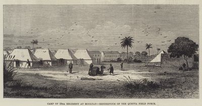 Lager des 59. Regiments in Mooltan, Treffpunkt der Quetta-Feldtruppe (Gravur) von English School