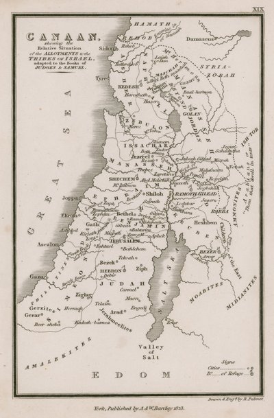Kanaan, die relative Lage der Zuteilungen an die Stämme Israels, angepasst an die Bücher der Richter und Samuel von English School