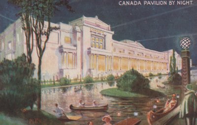 Kanada-Pavillon bei Nacht, British Empire Exhibition, Wembley von English School