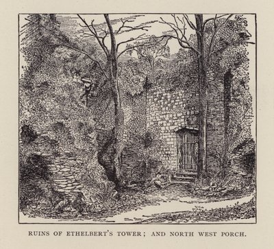 Canterbury: Ruinen des Ethelbert-Turms und Nordwestportal (Lithografie) von English School