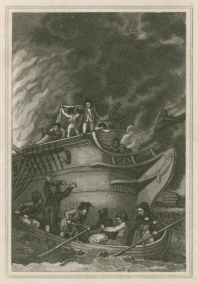 Captain George Farmers Heldentum bei der Aktion vom 6. Oktober 1779 (Gravur) von English School