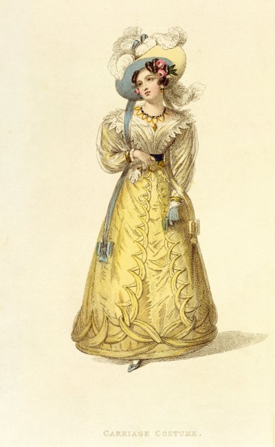 Kutschenkostüm, Modeplatte aus Ackermanns Repository of Arts, ca. 1827 von English School