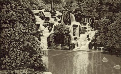 Wasserfall, Virginia Water (Lithografie) von English School
