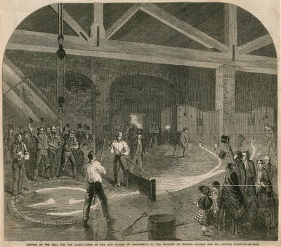 Das Gießen der großen Glocke für den Clock Tower des neuen Parlamentshauses von English School