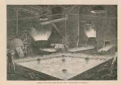 Gießen einer der Platten für den großen Dampfhämmer in Woolwich von English School