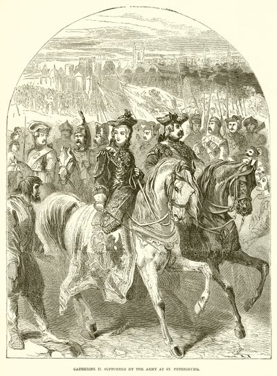 Katharina II. unterstützt von der Armee in St. Petersburg von English School