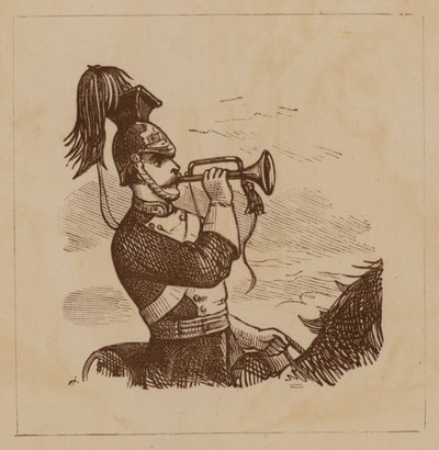Kavalleriesoldat, der ein Signalhorn bläst von English School