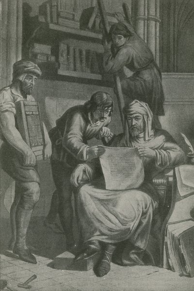 Caxton prüft seinen ersten Abzug von English School