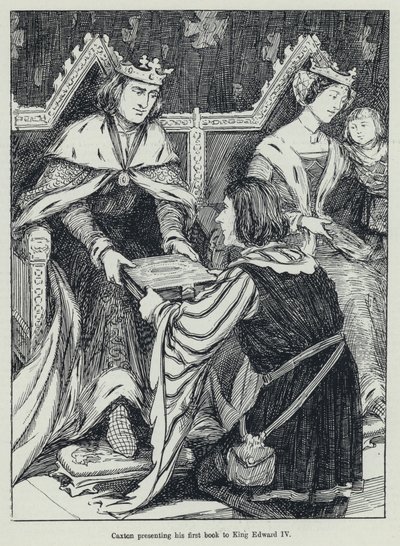 Caxton präsentiert sein erstes Buch König Edward IV. (Lithographie) von English School