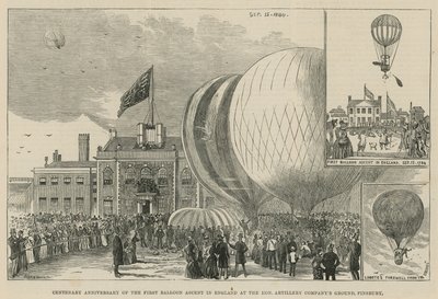 Hundertjähriges Jubiläum des ersten Ballonaufstiegs in England auf dem Gelände der Ehrenwerten Artilleriegesellschaft, Finsbury von English School