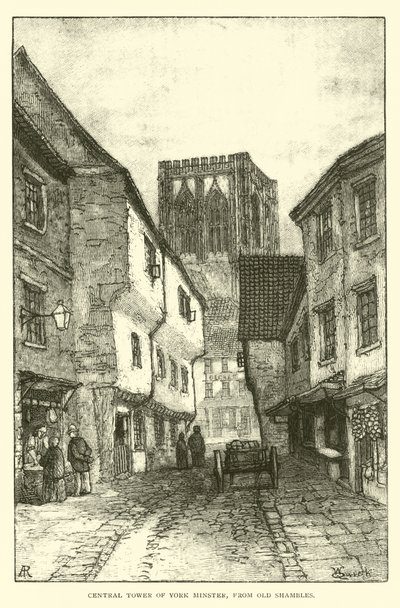 Zentraler Turm der York Minster, von Old Shambles von English School
