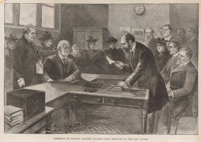 Zeremonie des Schneidens von Reisigbündeln (alte Pachtleistungen) an den Gerichten von English School