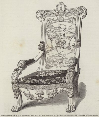Stuhl, überreicht an C. B. Adderley, Esquire, MP, von den Kolonisten der östlichen Provinz des Kaps der Guten Hoffnung (Stich) von English School