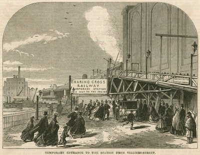 Charing Cross Station, London: Der provisorische Eingang zum Bahnhof von der Villiers Street von English School