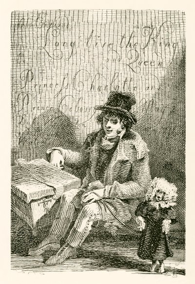 Charles Wood, ein blinder Mann, mit einer Orgel und einem tanzenden Hund von English School