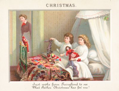 Kinder leeren Strümpfe am Weihnachtsmorgen, Weihnachtskarte von English School