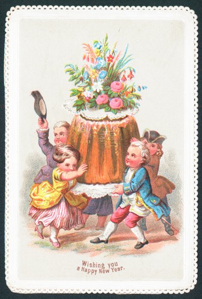 Aristokratenkinder tragen Pudding, Neujahrskarte von English School