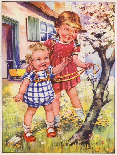 Kinder im Garten mit einer Amsel von English School