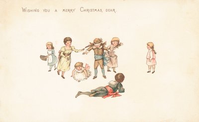 Kinder spielen Blinde Kuh, Weihnachtskarte von English School