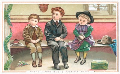 Kinder sitzen in der Kirche, Weihnachtskarte von English School