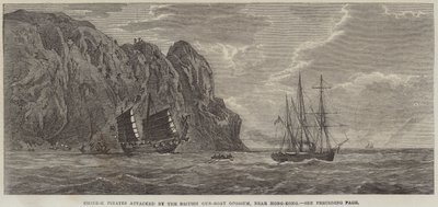 Chinesische Piraten von der britischen Kanonenboot Opossum in der Nähe von Hongkong angegriffen (Stich) von English School