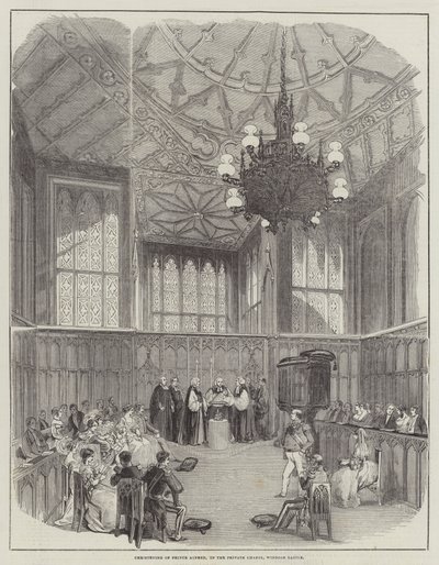 Taufe von Prinz Alfred in der Privatkapelle, Windsor Castle (Gravur) von English School