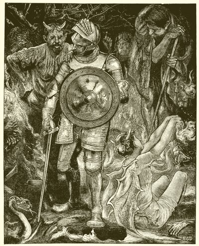 Christ trifft eine Gesellschaft von Dämonen im Tal des Todesschattens von English School
