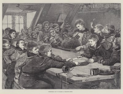 Weihnachtstag an Bord eines Ausbildungsschiffs (Gravur) von English School