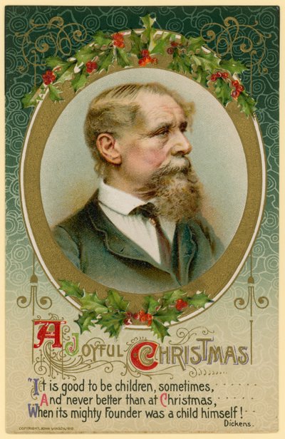 Weihnachtskarte mit Charles Dickens von English School