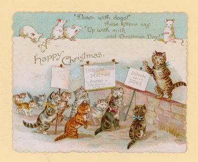 Weihnachtskarte mit Katzen und Mäusen von English School