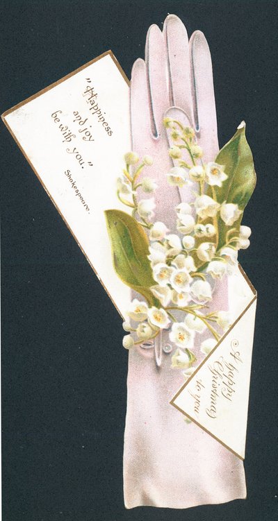 Weihnachtsgrußkarte mit Handschuh und Blumen von English School