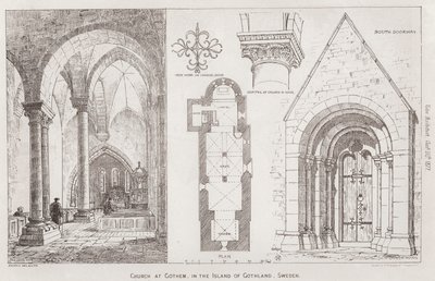 Kirche in Gothem, auf der Insel Gotland, Schweden (Gravur) von English School