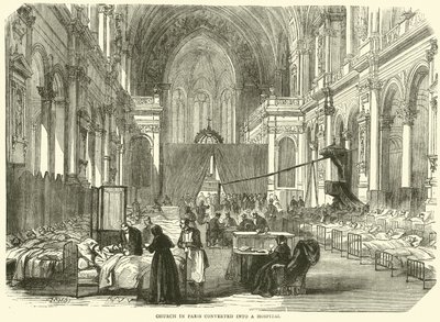 Kirche in Paris in ein Krankenhaus umgewandelt, November 1870 von English School