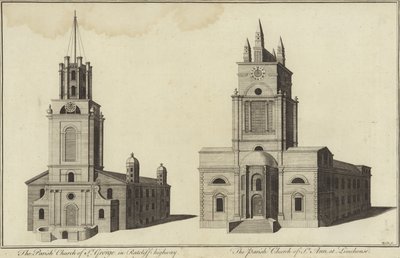 Kirche St. George, Ratcliff Highway und Kirche St. John, Limehouse, London von English School