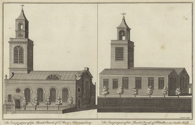 Kirche St. Mary, Aldermanbury und Kirche Allhallows on London Wall, London von English School